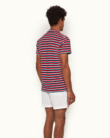 Terry Towelling Summer Red/Marina Aqua O.B Stripe Resort Polo Shirt | Summer Red/Marina Aqua