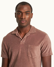 Terry Towelling Organic Cotton Towelling Resort Polo Shirt In Plum Wine Colour | Plum Wine