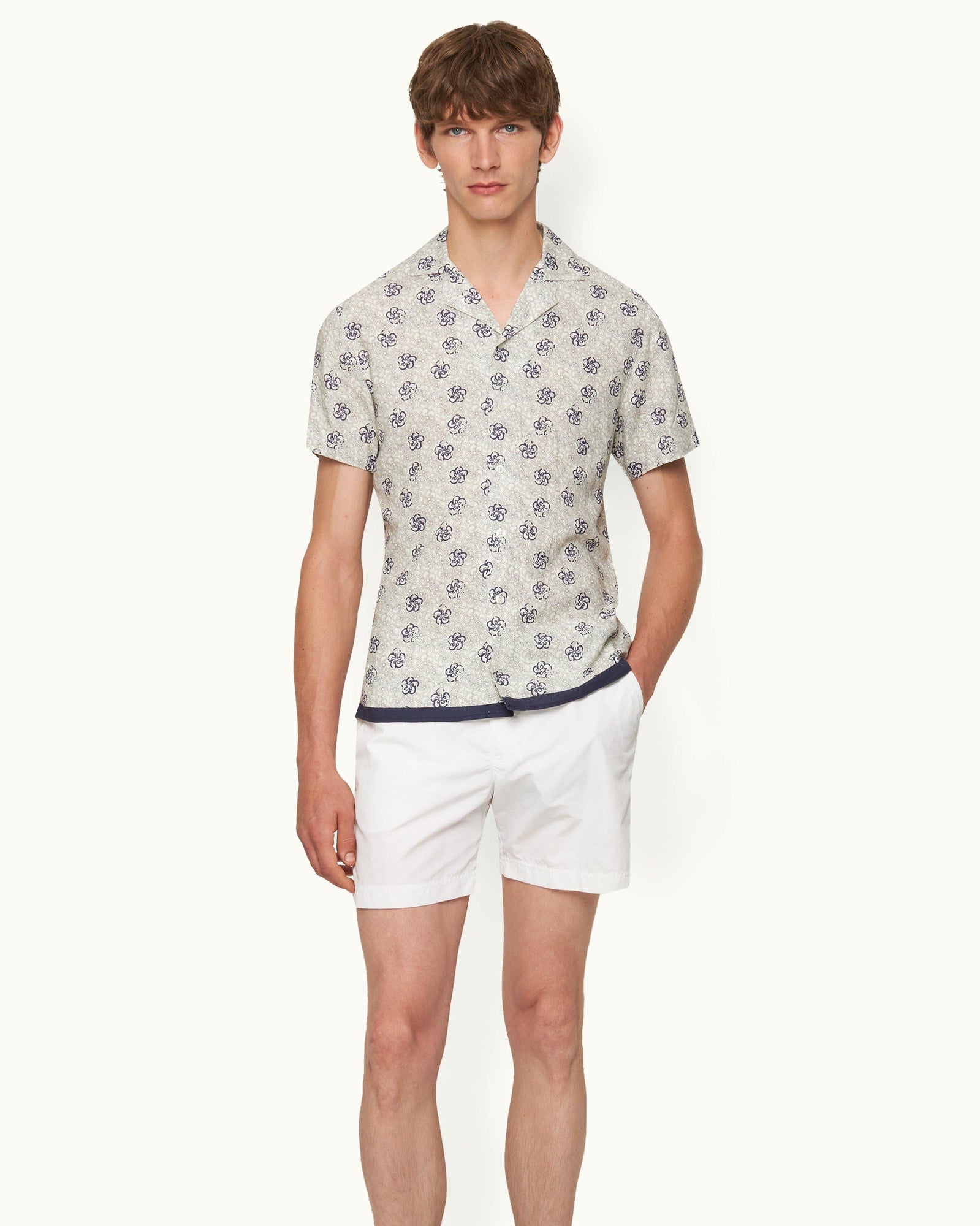 White Sand Floral Print Capri Collar Shirt | White Sand