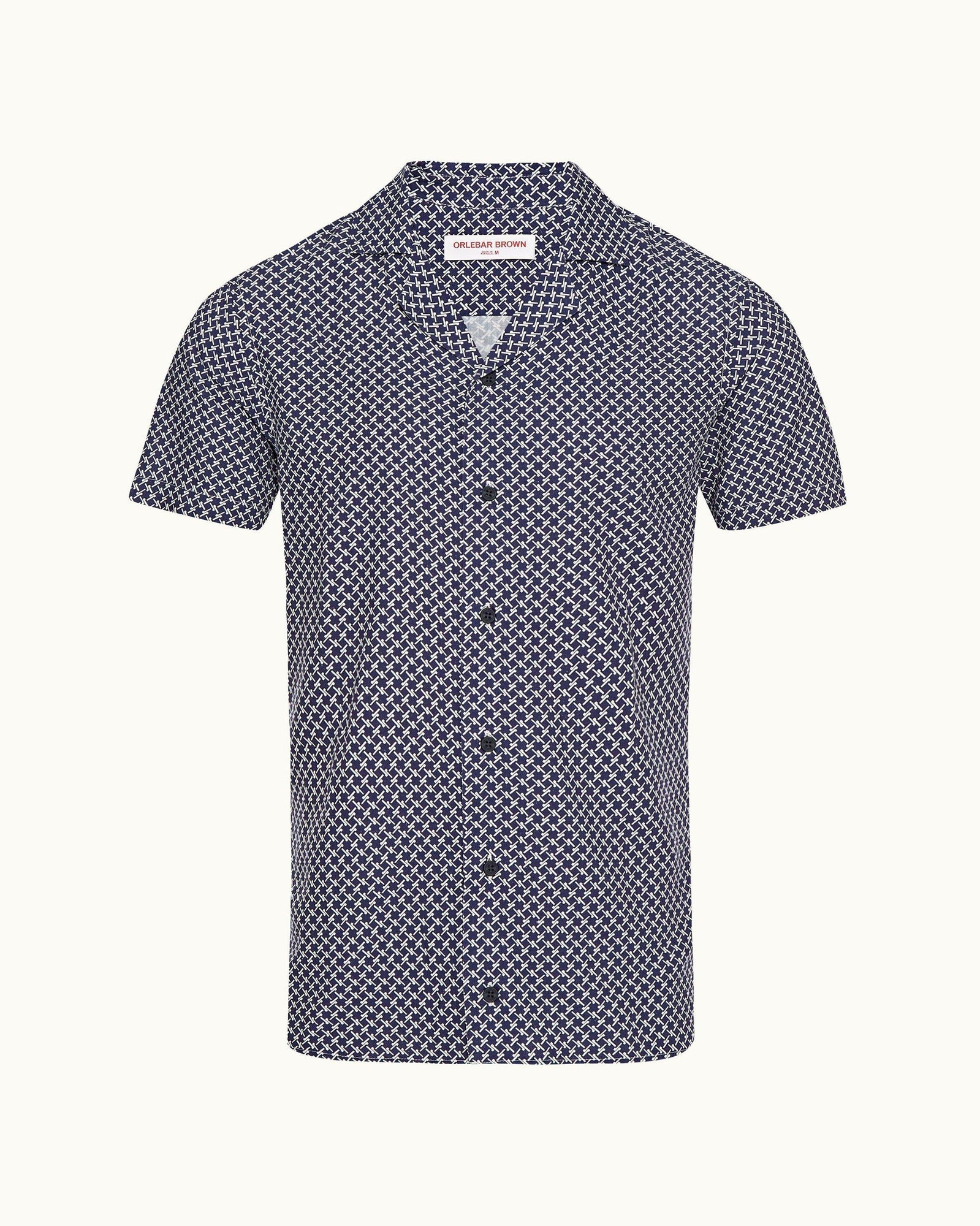 Navy/White Seglas Geometric Print Capri Collar Shirt | Navy/White
