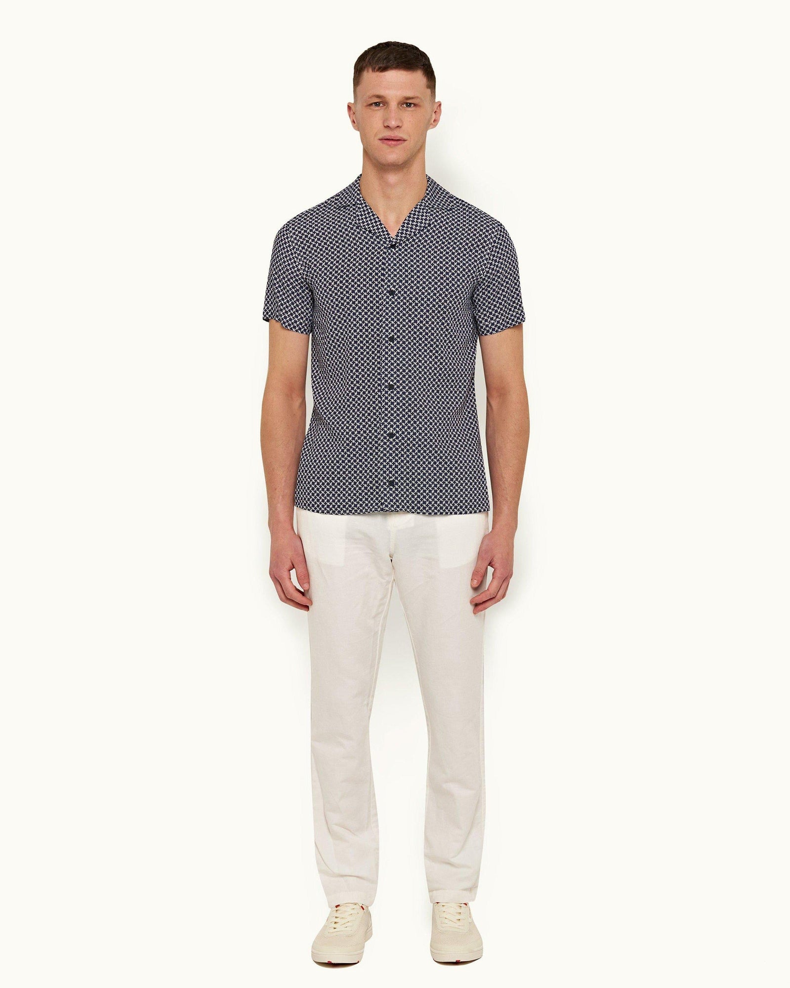 Navy/White Seglas Geometric Print Capri Collar Shirt | Navy/White