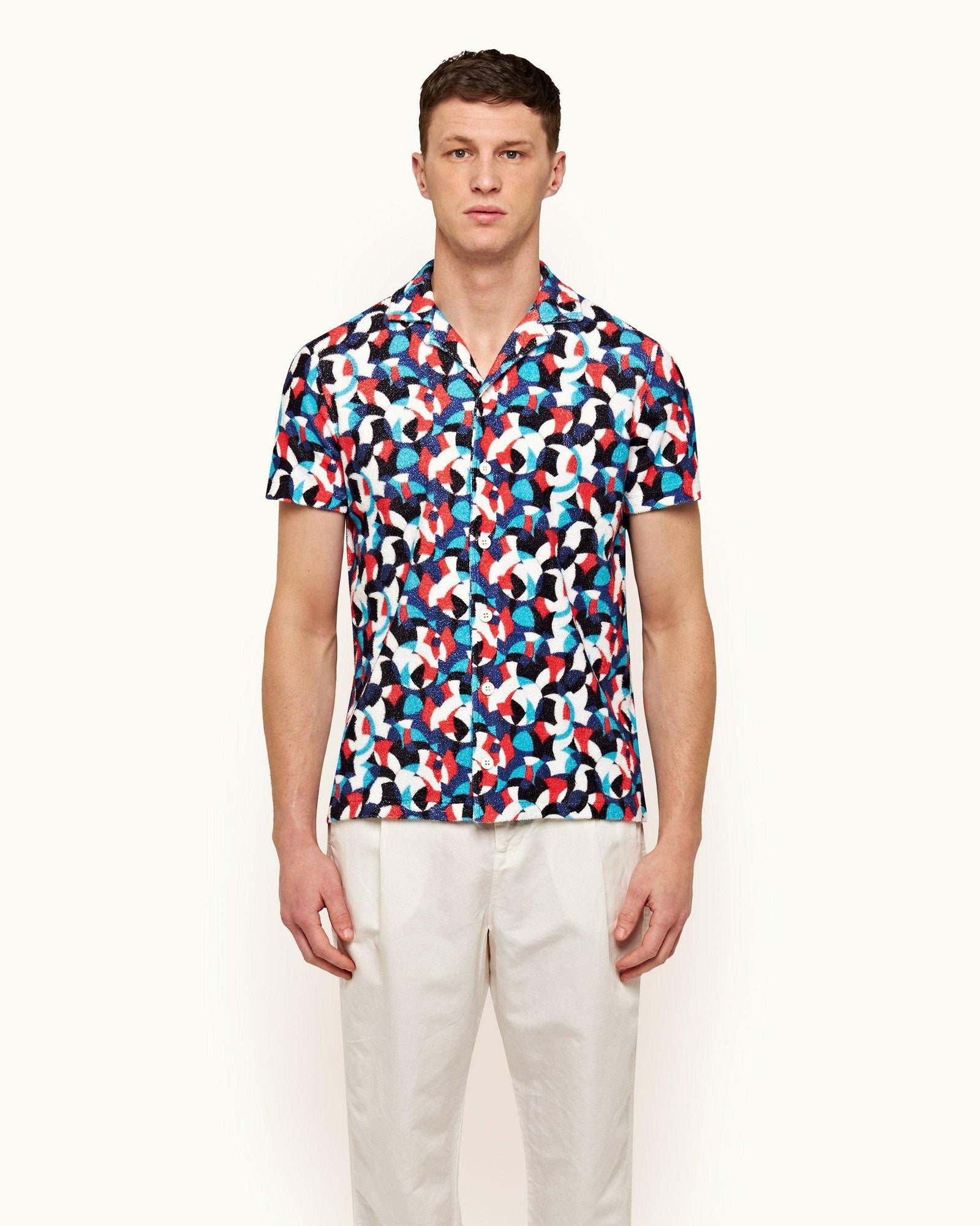 Travis Towelling Summer Red/Horizon Blue Moissan Capri Collar Double-Faced Towelling Shirt | Summer Red/Horizon Blue