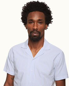 Light Island Sky/White Capri Collar Twin Stripe Cotton Shirt | Light Island Sky/White