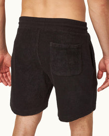 Trevone Classic Fit Stripe Seam Towelling Sweat Shorts | Black