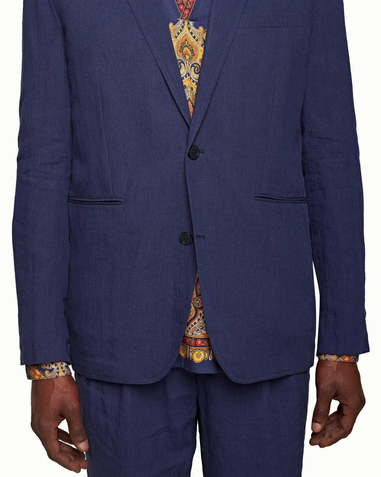 Ullock Lagoon Blue Tailored Fit Two-Button Unstructured Linen Blazer | Lagoon Blue