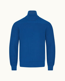 Signal Blue Classic Fit Roll Neck Merino Knit Jumper | Signal Blue