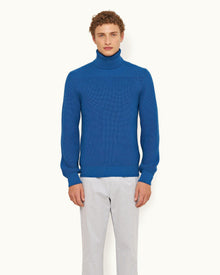 Signal Blue Classic Fit Roll Neck Merino Knit Jumper | Signal Blue