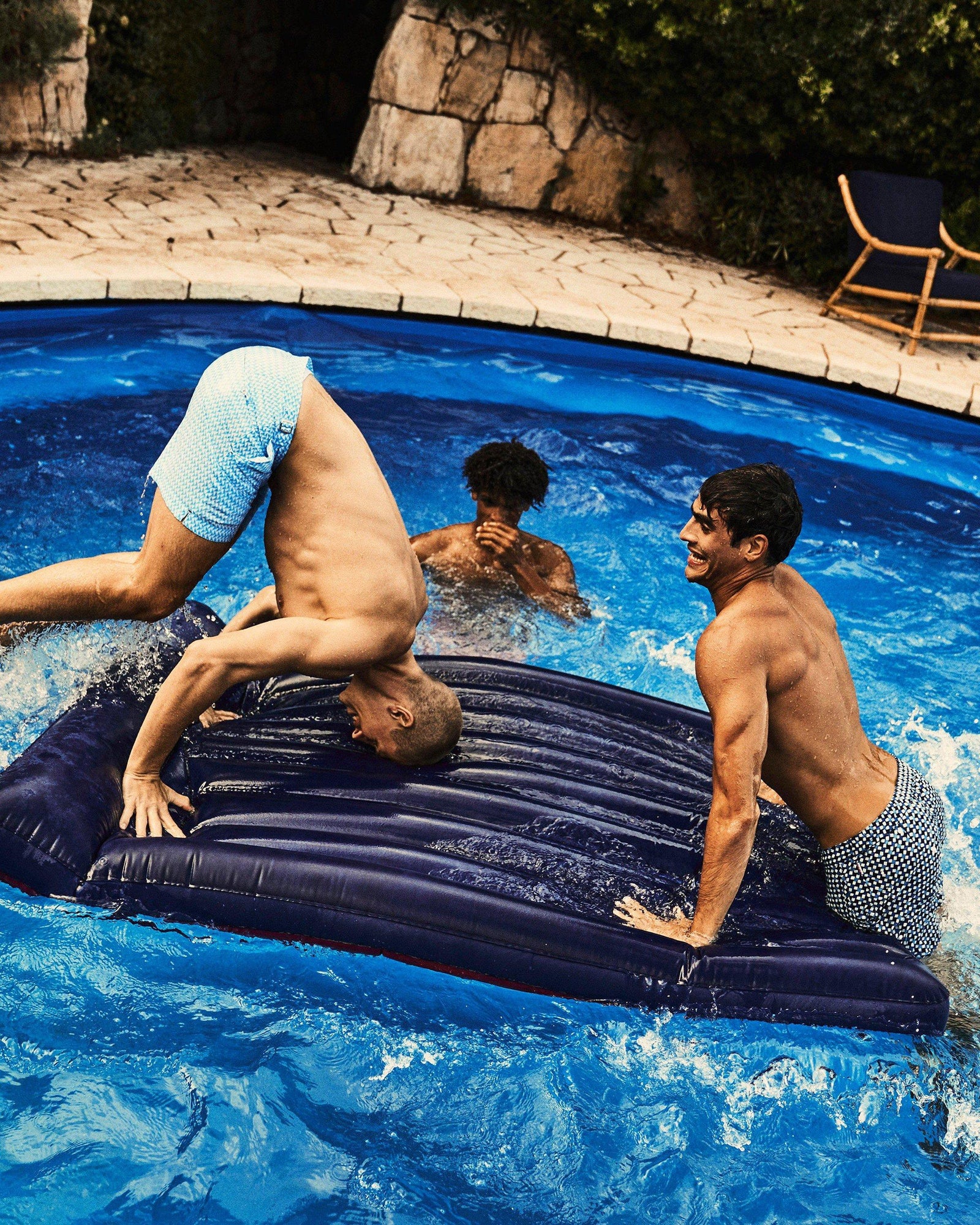 Bulldog Horizon Blue/Cloud Maro Geo Print Mid-Length Swim Shorts | Horizon Blue/Cloud