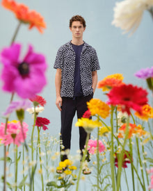 Howell Towelling Star Jacquard Relaxed Fit Capri Collar Cotton Towelling Shirt In Night Iris Blue | Night Iris