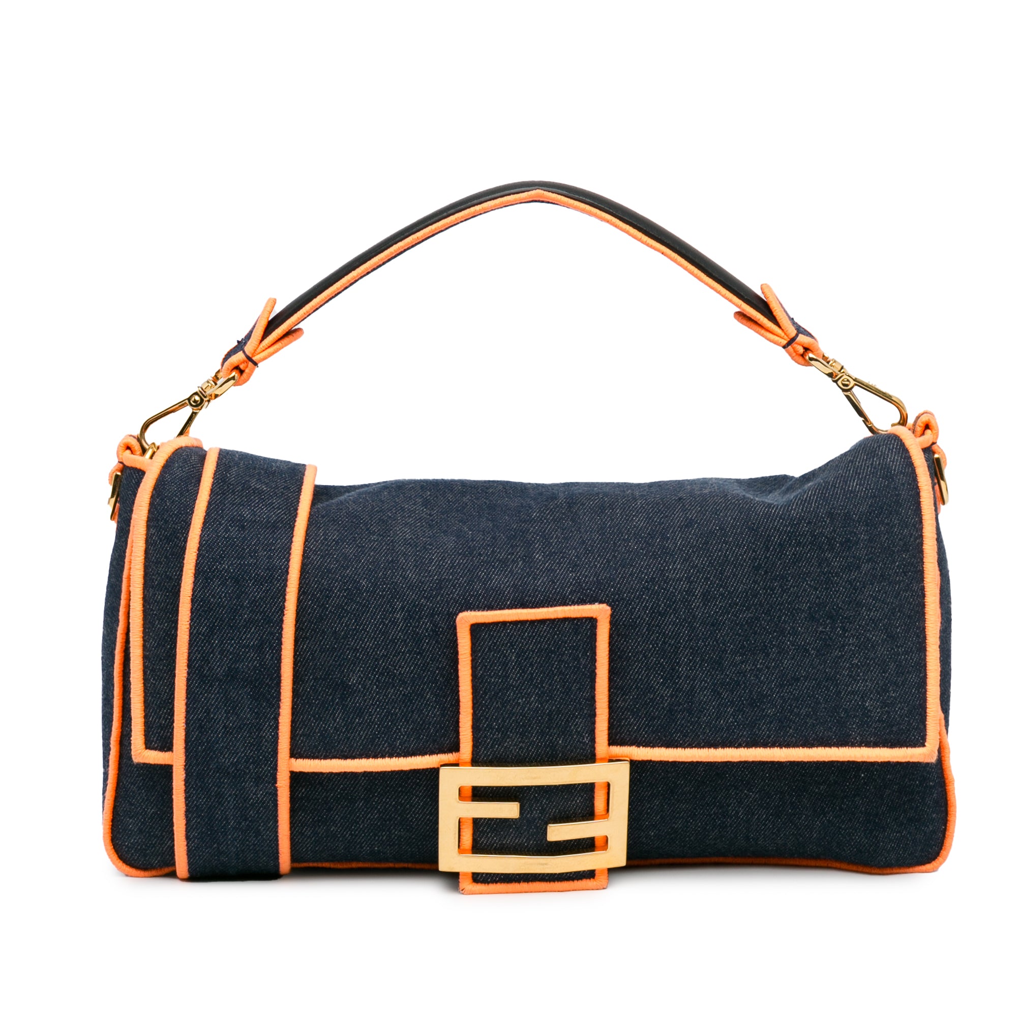 Fendi | Pre-Owned Large Denim Baguette Satchel | Blue/Dark Blue
