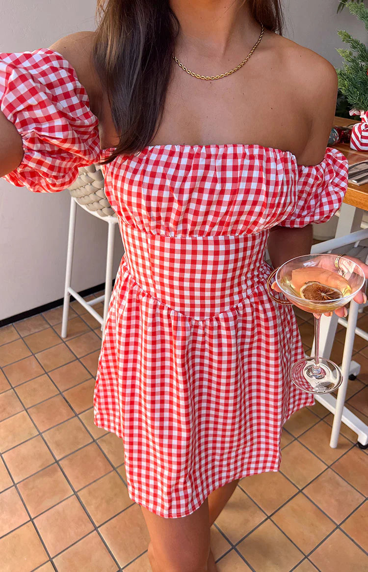 Love Lost Off The Shoulder Mini Dress | Red Gingham