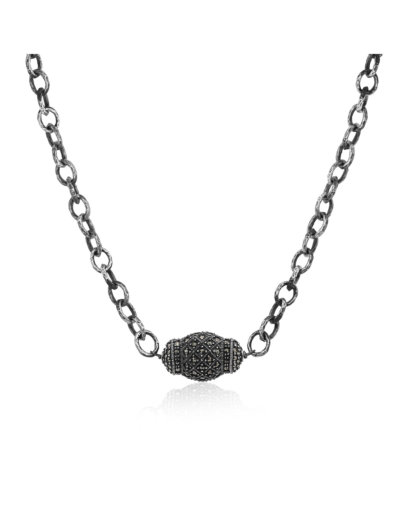 Oval Bead Chain Link Necklace | Silver