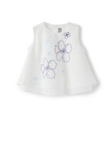 Flowers Embroidery Shirt | White/Salvia