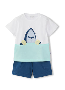 Two-Piece Suit with Shark Application | Bianco/Baia