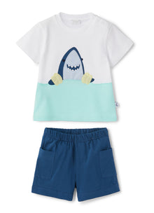 Two-Piece Suit with Shark Application | Bianco/Baia