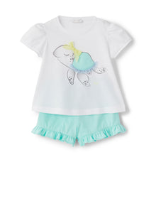 Two-Piece Suit with Turtle Print | White/Salvia