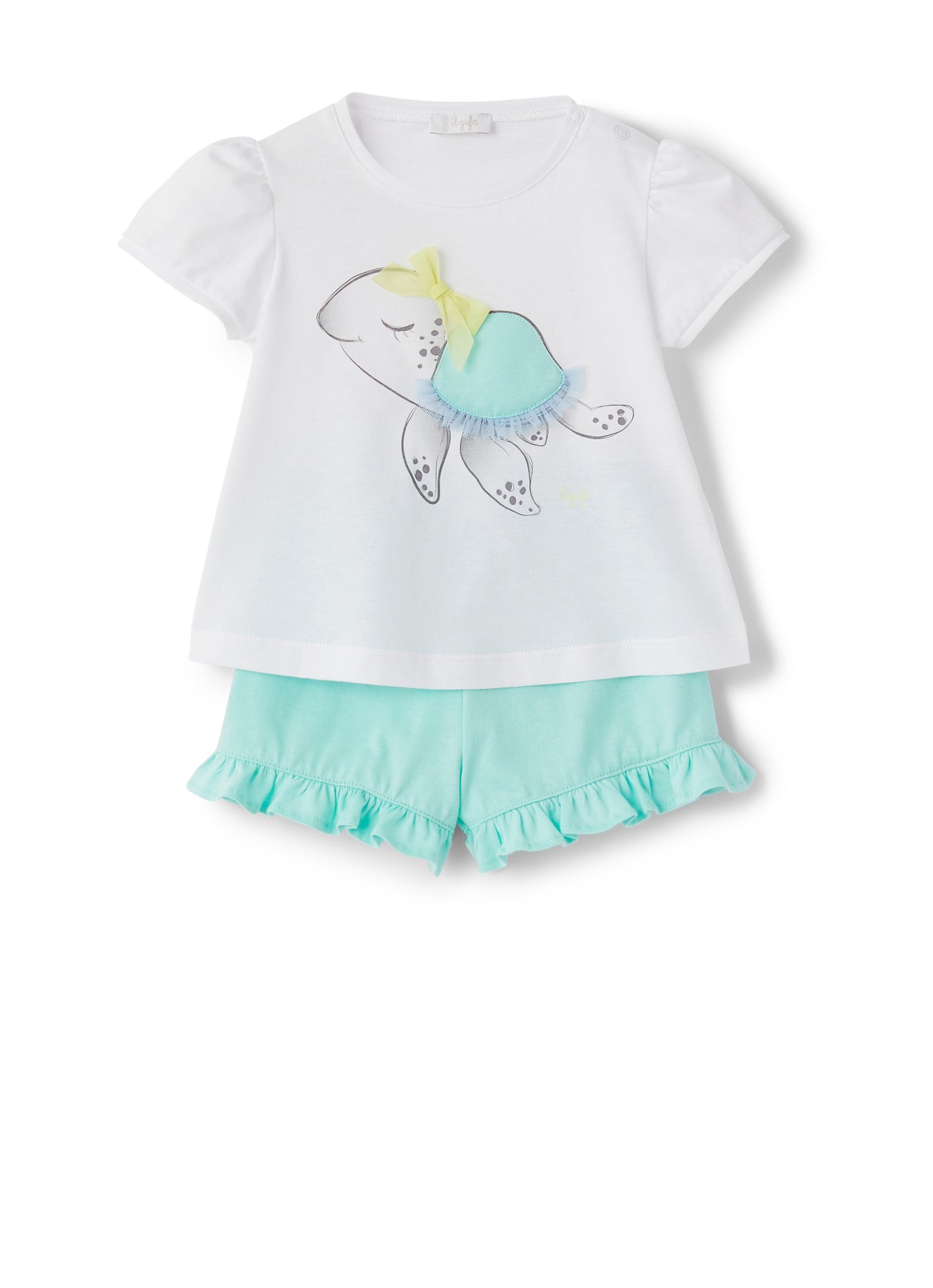 Two-Piece Suit with Turtle Print | White/Salvia