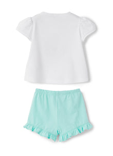 Two-Piece Suit with Turtle Print | White/Salvia