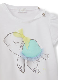 Two-Piece Suit with Turtle Print | White/Salvia