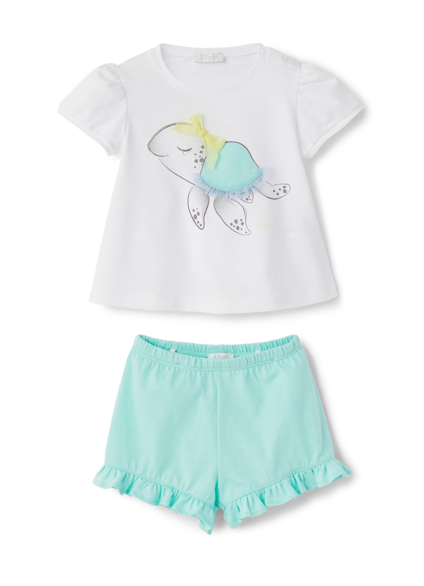 Two-Piece Suit with Turtle Print | White/Salvia