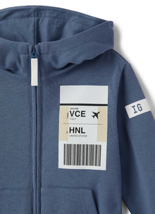 Fleece Jacket with Zip And Air Ticket Print | Pioggia/Conchiglia