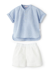 Embossed Cotton And Linen Suit | Azzurro/Bianco