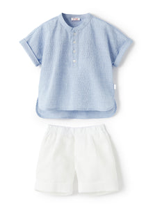 Embossed Cotton And Linen Suit | Azzurro/Bianco