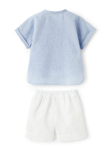 Embossed Cotton And Linen Suit | Azzurro/Bianco