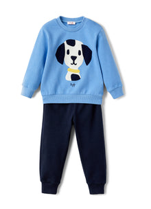 Fleece Suit with Puppy | Azzurro/Blue