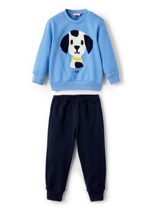 Fleece Suit with Puppy | Azzurro/Blue