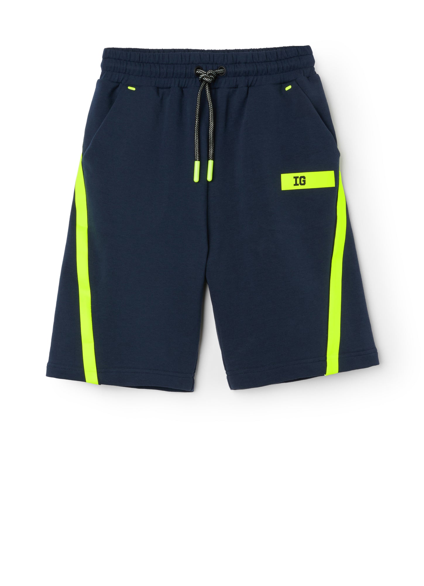 Fleece Bermuda Shorts with Taping | Blue/Giallo Fluorescente