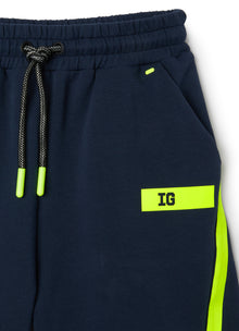 Fleece Bermuda Shorts with Taping | Blue/Giallo Fluorescente