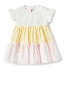 Dress with MultiColor Striped Flounces | Banana/Rosa Perla