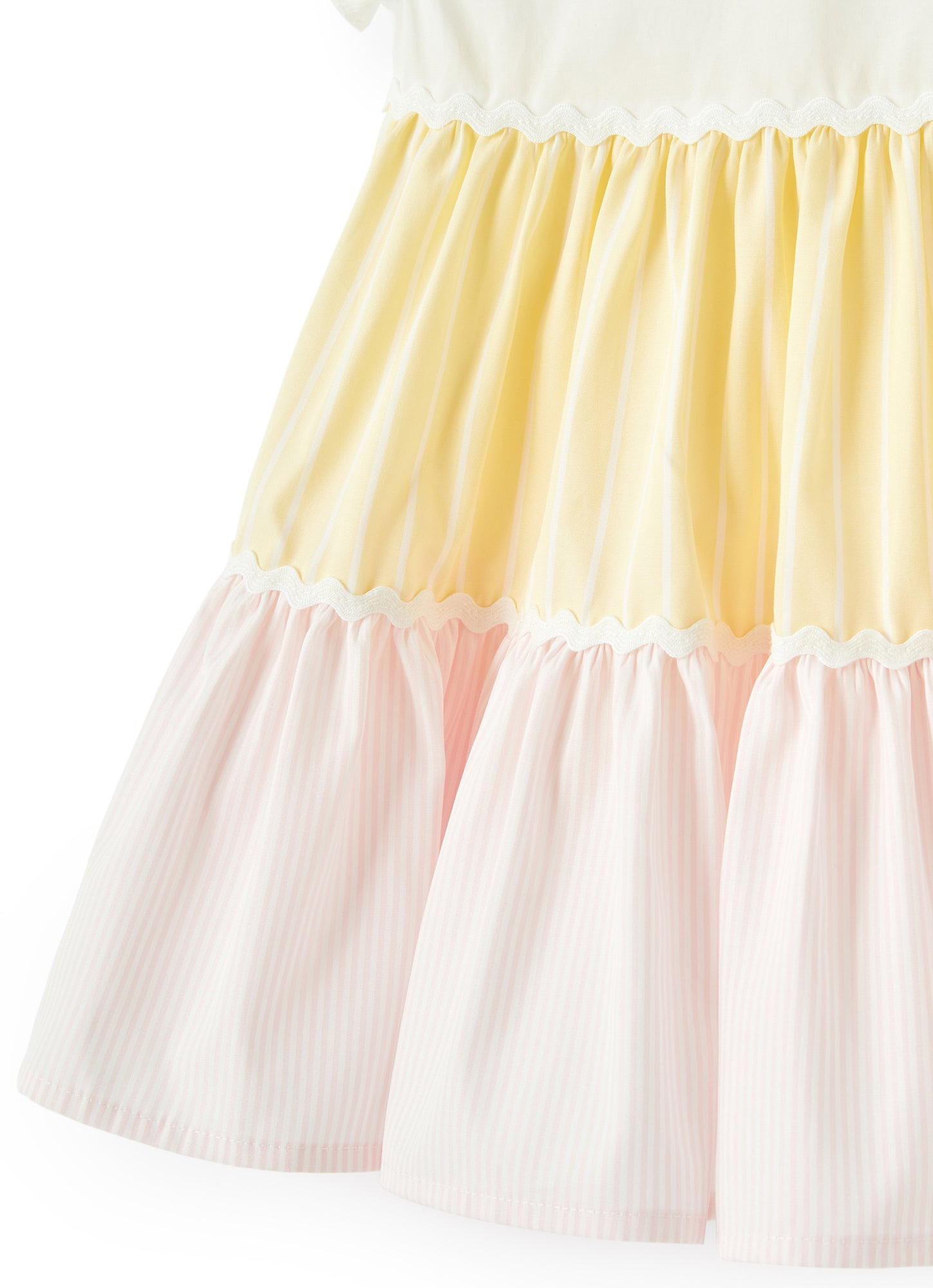 Dress with MultiColor Striped Flounces | Banana/Rosa Perla