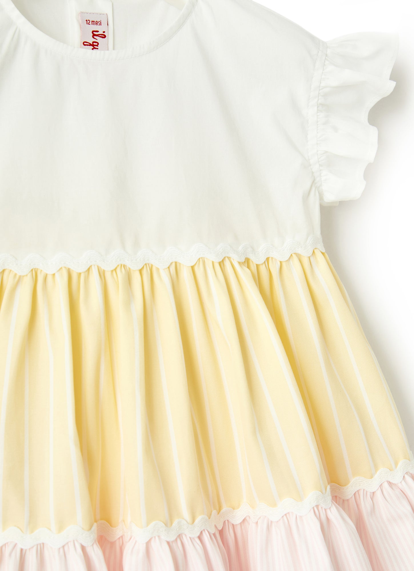 Dress with MultiColor Striped Flounces | Banana/Rosa Perla
