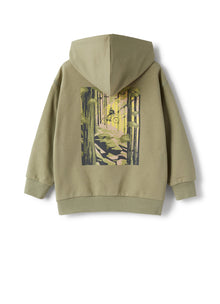 Hooded Sweatshirt with Cyclist Print | Green Oregano/Green
