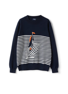 Jacquard Sweater with Sailboat | Blue/Milk