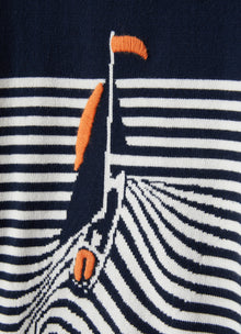 Jacquard Sweater with Sailboat | Blue/Milk
