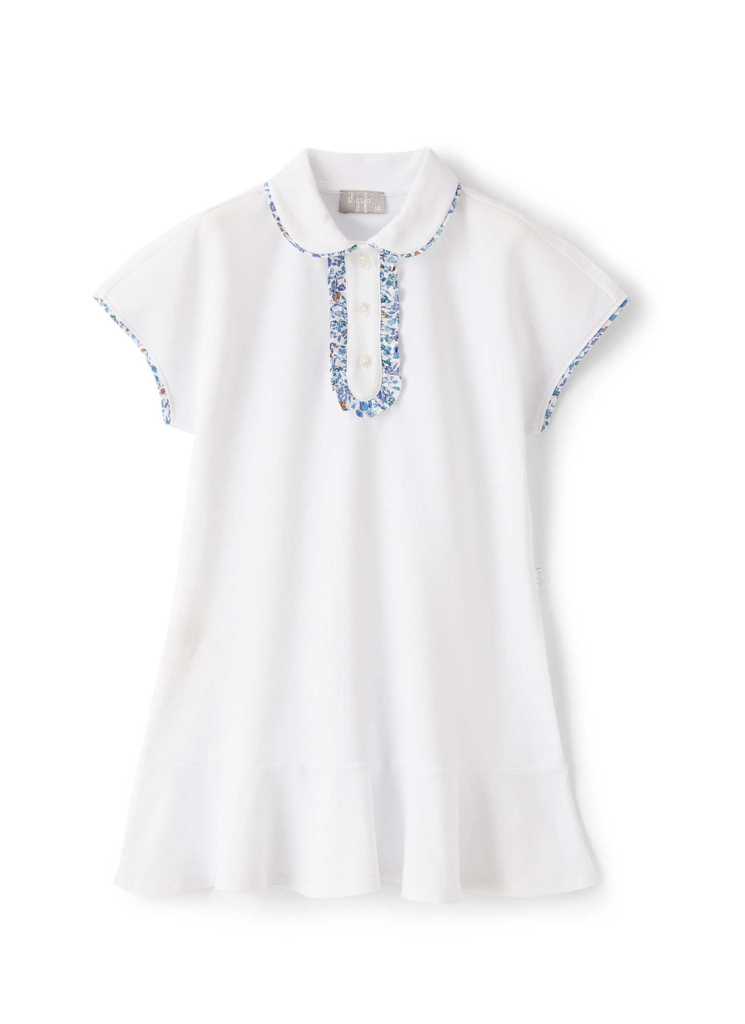 Dress in Pique with Floral Edges | White/Airforce Blue