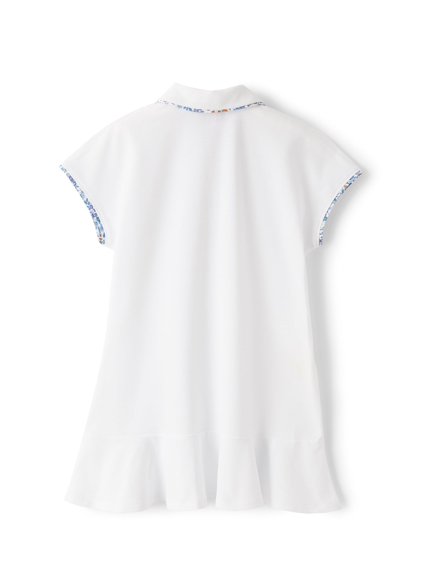 Dress in Pique with Floral Edges | White/Airforce Blue