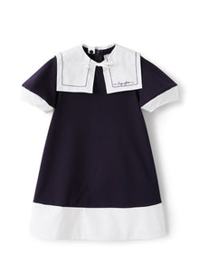 Dress with Removable Collar | Blue/White