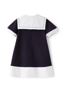 Dress with Removable Collar | Blue/White