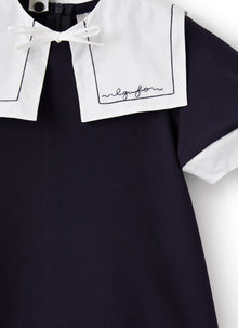 Dress with Removable Collar | Blue/White