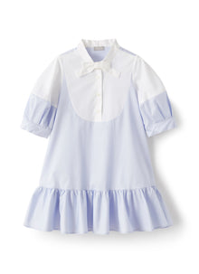 Dress in Two-Tone Stretch Sateen | Sea Foam Blue/White