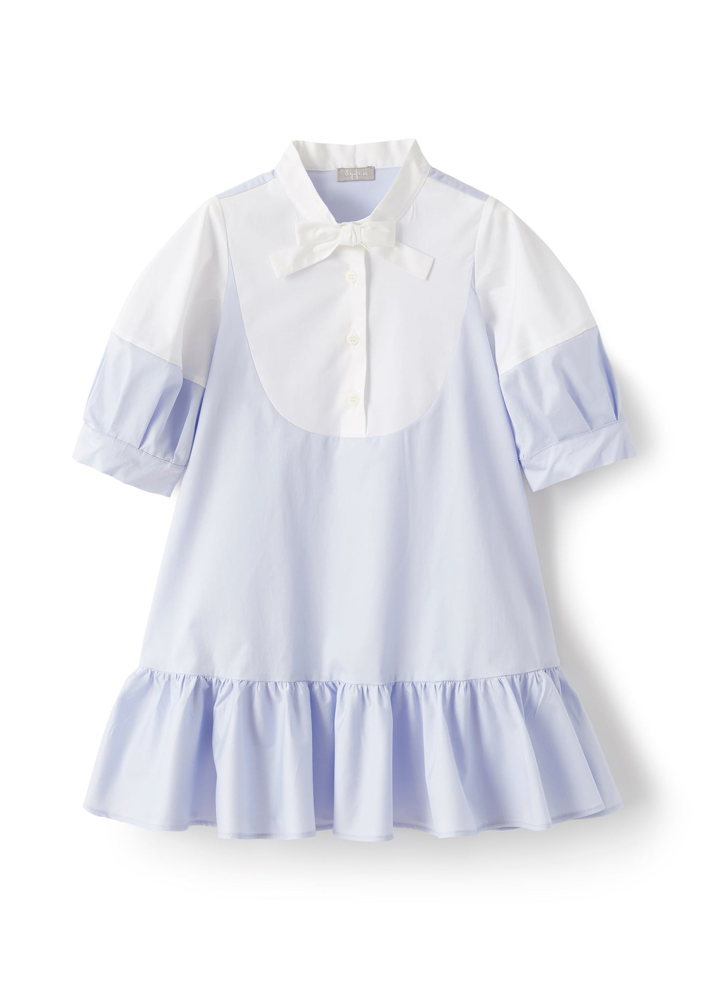 Dress in Two-Tone Stretch Sateen | Sea Foam Blue/White