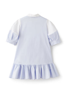 Dress in Two-Tone Stretch Sateen | Sea Foam Blue/White