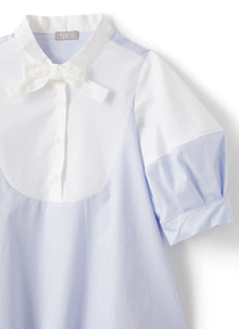 Dress in Two-Tone Stretch Sateen | Sea Foam Blue/White