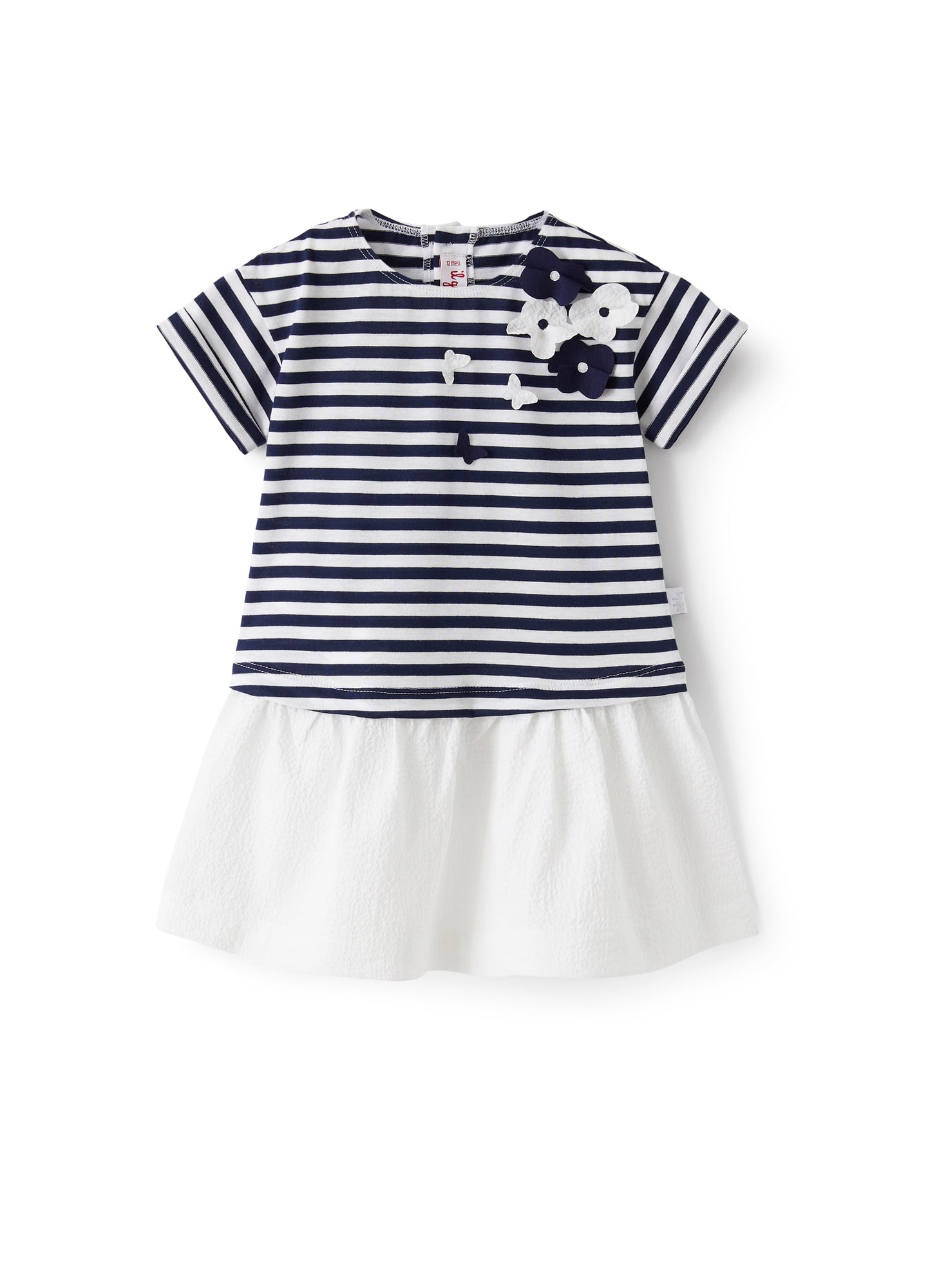 Dress in Striped Jersey with Flounce | Blue/White