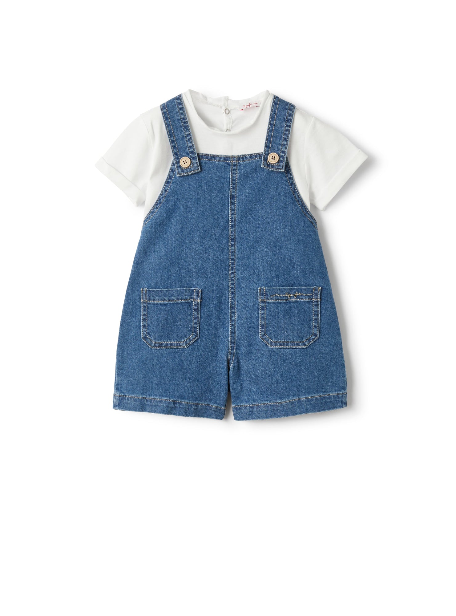 Two-Piece Set with Dungarees in Stretch Denim | Celeste Scuro