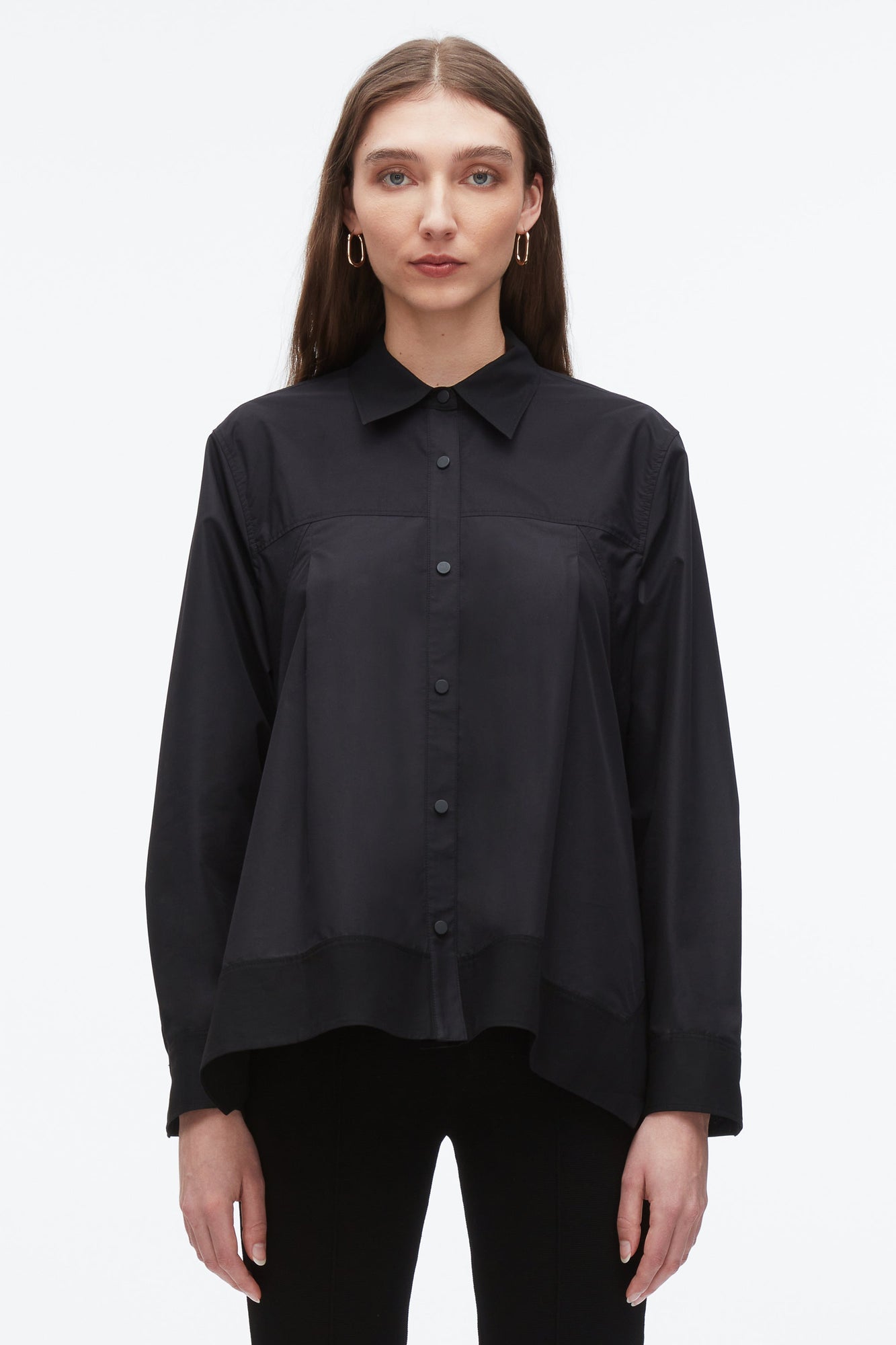 Flounce Hem Poplin Shirt | Black
